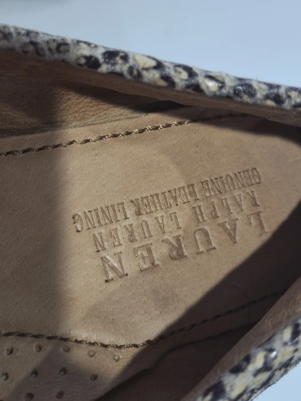 Ralph Lauren Snake-Print Driving Loafers in Beige